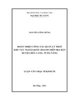 Hoàn thiện công tác quản lý thuế khu vực ngoài quốc doanh trên địa bàn huyện hoà vang, thành phố đà nẵng