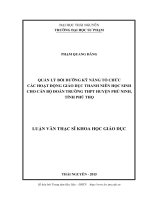 Quản lý bồi dưỡng kỹ năng tổ chức các hoạt động giáo dục thanh niên học sinh cho cán bộ đoàn trường THPT huyện Phù Ninh, tỉnh Phú Thọ