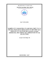 Nghiên cứu ảnh hưởng của độ mặn, thức ăn và phương pháp kích thích sinh sản đến hiệu quả sinh sản của ngán bố mẹ austriella corrugata (deshayes, 1843) trong quá trình nuôi vỗ tại quảng ninh 