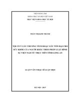 Tội cố ý gây thương tích hoặc gây tổn hại cho sức khỏe của người khác theo pháp luật hình sự Việt Nam từ thực tiễn tỉnh Long An