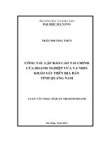 Công tác lập báo cáo tài chính của doanh nghiệp vừa và nhỏ khảo sát trên địa bàn tỉnh Quảng Nam