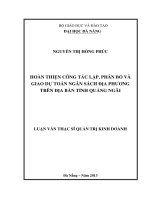 Hoàn thiện công tác lập, phân bổ và giao dự toán ngân sách địa phương trên địa bàn tỉnh Quảng Ngãi.