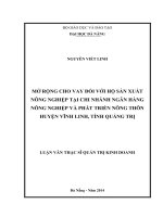 Mở rộng cho vay đối với hộ sản xuất nông nghiệp tại chi nhánh ngân hàng Nông Nghiệp và phát triển Nông Thôn huyên Vĩnh Linh, tỉnh Quảng Trị.