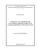 Sinh kế của các hộ nông dân gắn với phát triển rừng bền vững tại huyện Định Hóa, tỉnh Thái Nguyên (Luận án tiến sĩ)
