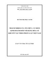 Trách nhiệm của tổ chức, cá nhân kinh doanh đối với hàng hóa có khuyết tật theo pháp luật Việt Nam (Luận văn thạc sĩ)