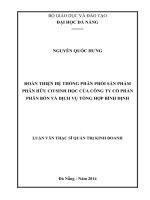 Hoàn thiện hệ thống phân phối sản phẩm phân hữu cơ sinh học của công ty cổ phần phân bón và dịch vụ tổng hợp Bình Định.