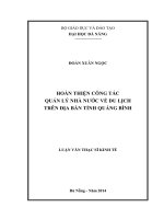 Hoàn thiện công tác quản lý nhà nước về du lịch trên địa bàn Tỉnh Quảng Bình.
