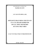 Kiểm soát hoạt động chuyển giá của các doanh nghiệp FDI do cục thuế thành phố Đà Nẵng thực hiện.