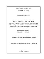 Hoàn thiện công tác lập dự toán vốn lưu động tại công ty cổ phần bia Hà Nội - Quảng Bình