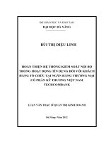 Hoàn thiện hệ thống kiểm soát nội bộ trong hoạt động tín dụng đối với khách hàng tổ chức tại ngân hàng thương mại cổ phần kỹ thương Việt Nam Techcombank.