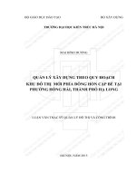 Quản lý xây dựng theo quy hoạch khu đô thị mới phía đông hòn cặp bè tại phường hồng hải, thành phố hạ long (tt) 
