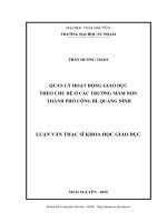 Quản lý hoạt động giáo dục theo chủ đề ở các trường mầm non thành phố uông bí, quảng ninh