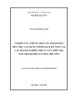 Nghiên cứu những nhân tố ảnh hưởng đến việc vận dụng chính sách kế toán tại các doanh nghiệp nhỏ và vừa trên địa bàn Thành phố Tuy Hòa, Phú Yên