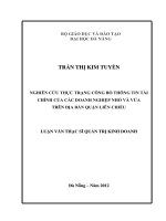 Nghiên cứu thực trạng công bố thông tin tài chính của các doanh nghiệp nhỏ và vừa trên địa bàn quận Liên Chiểu