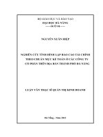 Nghiên cứu tình hình lập báo cáo tài chính theo chuẩn mực kế toán ở các công ty cổ phần trên địa bàn thành phố Đà Nẵng.