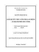Giải quyết việc làm cho lao động ở Thành phố Trà Vinh, tỉnh Trà Vinh