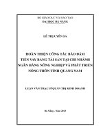 Hoàn thiện công tác bảo đảm tiền vay bằng tài sản tại Chi nhánh ngân hàng NN & PTNT tỉnh Quảng Nam.