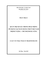 Quản trị nợ xấu trong hoạt động tín dụng tại ngân hàng TMCP Việt Nam Thịnh Vượng - chi nhánh Đà Nẵng