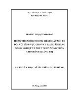 Hoàn thiện hoạt động kiểm soát nội bộ đối với lĩnh vực cho vay tại ngân hàng nông nghiệp và phát triển nông thôn chi nhánh Quảng Trị