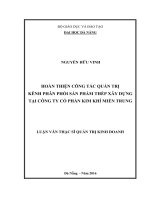 Hoàn thiện công tác quản trị kênh phân phối sản phẩm thép xây dựng tại Công ty Cổ phần Kim khí miền Trung