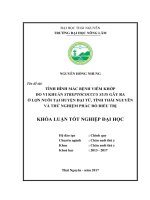 Tình hình mắc bệnh viêm khớp do vi khuẩn Streptococcus suis gây ra ở lợn nuôi tại huyện Đại Từ  tỉnh Thái Nguyên và thử nghiệm phác đồ điều trị. (Khóa luận tốt nghiệp)