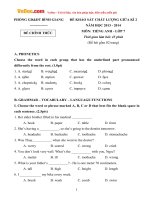 de thi giua ky 2 mon tieng anh lop 7 huyen binh giang hai duong nam 2014