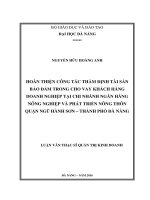 Hoàn thiện công tác thẩm định tài sản bảo đảm trong cho vay khách hàng doanh nghiệp tại chi nhánh ngân hàng nông nghiệp và phát triển nông thôn quận Ngũ Hành Sơn - Thành phố Đà Nẵng