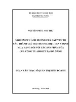 Nghiên cứu ảnh hưởng của các yếu tố cấu thành giá trị thương hiệu đến ý định mua hàng đối với các sản phẩm sữa của công ty ABBOTT tại Đà Nẵng