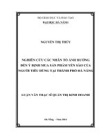 Nghiên cứu các nhân tố ảnh hưởng đến ý định mua sản phẩm yến sào của người tiêu dùng tại Thành phố Đà Nẵng