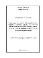 Phân tích các nhân tố ảnh hưởng đến việc nắm giữ tiền mặt của các công ty ngành sản xuất kinh doanh niêm yết trên sở giao dịch chứng khoán Thành phố Hồ Chí Minh
