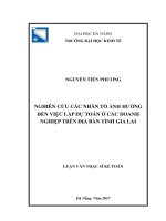 Nghiên cứu các nhân tố ảnh hưởng đến việc lập dự toán ở các DN trên địa bàn tỉnh Gia Lai