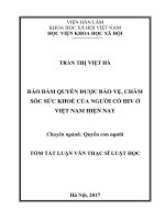 Bảo đảm quyền được bảo vệ, chăm sóc sức khỏe của người có HIV ở việt nam hiện nay (tt) 