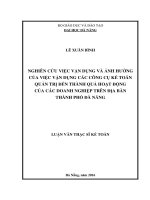 Nghiên cứu việc vận dụng và ảnh hưởng của việc vận dụng các công cụ kế toán quản trị đến thành quả hoạt động của các doanh nghiệp trên địa bàn thành phố Đà Nẵng