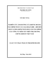 Nghiên cứu ảnh hưởng của khủng hoảng tài chính toàn cầu giai đoạn 2008-2009 đến chất lượng kiểm toán báo cáo tài chính các công ty niêm yết trên thị trường chứng khoán Việt Nam