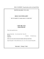 Trang bìa phụ của báo cáo tổng kết đề tài nghiên cứu khoa học sinh viên