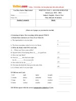 de kiem tra 1 tiet so 2 mon tieng anh lop 6 thi diem truong thcs van dien ha noi nam hoc 2015 2016