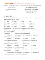 de thi giua ky 2 mon tieng anh lop 8 huyen binh giang hai duong nam 2014