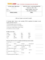 de kiem tra 1 tiet so 3 mon tieng anh lop 6 thi diem truong thcs van dien ha noi nam hoc 2015 2016