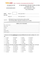 de thi chon hoc sinh gioi cap tinh mon tieng anh lop 8 so gd dt ha noi nam hoc 2015 2016