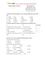 de thi hoc ky 2 mon tieng anh lop 7 phong gd dt tan chau nam hoc 2014 2015