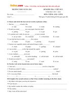 de kiem tra 1 tiet so 3 mon tieng anh lop 8 truong thcs xuan ang phu tho nam hoc 2015 2016