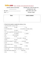 de kiem tra 1 tiet so 4 hoc ky 2 mon tieng anh lop 7 truong thpt nguyen hue nam hoc 2014 2015