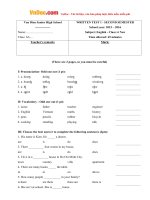 de kiem tra 1 tiet so 1 mon tieng anh lop 6 thi diem truong thcs van dien ha noi nam hoc 2015 2016