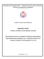 Recommendations to improve freight forwarding procedure for exporting FLC cargoes in dong tai global logistics and trading co ,LTD 