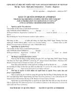 Mẫu Giấy ủy quyền tham dự họp ĐHĐCĐ thường niên lần thứ 10 năm 2017