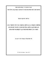 Các nhân tố tác động đến lựa chọn chính sách kế toán ảnh hưởng đến lợi nhuận doanh nghiệp tại thành phố cần thơ 