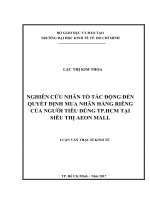 Nghiên cứu nhân tố tác động đến quyết định mua nhãn hàng riêng của người tiêu dùng TP HCM tại siêu thị AEON mall 