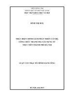 Thực hiện chính sách phát triển cán bộ, công chức Thanh tra xây dựng từ thực tiễn thành phố Hà Nội (LV thạc sĩ)