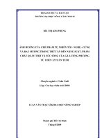 LUẬN VĂN THẠC SĨ KHOA HỌC NÔNG NGHIỆP ẢNH HƯỞNG CỦA CHẾ PHẨM TỰ NHIÊN TỎI  NGHỆ  GỪNG VÀ RAU MUỐNG TRONG THỨC ĂN ĐẾN NĂNG SUẤT, PHẨM CHẤT QUẦY THỊT VÀ SỨC SỐNG CỦA GÀ LƯƠNG PHƯỢNG TỪ 1 ĐẾN 12 TUẦN TUỔI