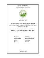 Đánh giá hiện trạng môi trường nước sinh hoạt tại phường lương sơn, thành phố sông công, tỉnh thái nguyên 